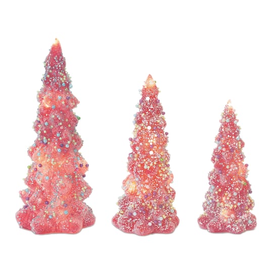Glass LED Tree with Rainbow Pearl Ornaments Set